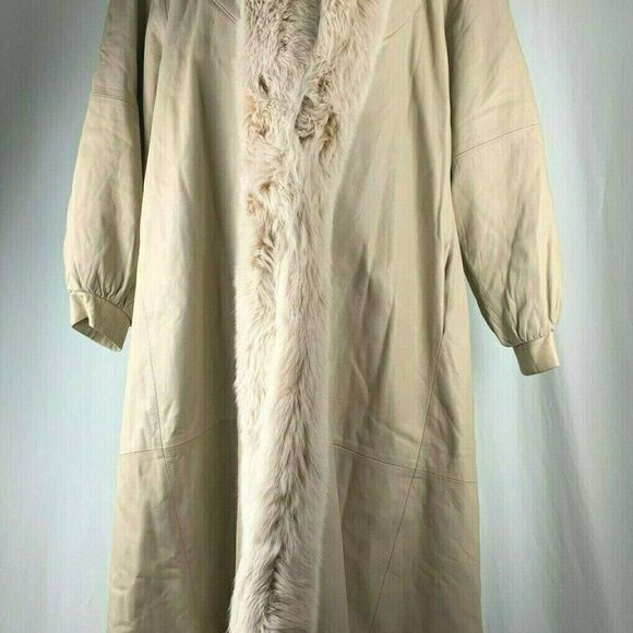 Vintage 80s Full Length Coat Lamb Leather Dyed Fox - Picture 2 of 6